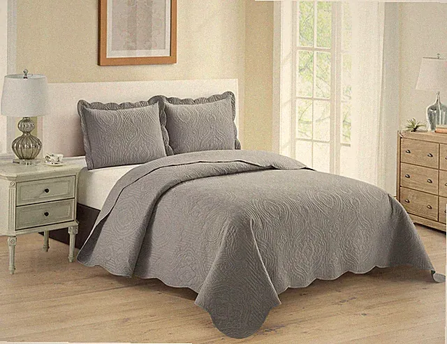 3pc Full/Queen Over Size Luxury Embossed Bedspread Set Light Weight Solid Lig...