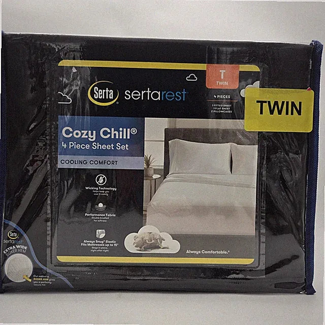 4 Pc Twin Serta SertaRest Blue Cozy Chill Cooling Fabric Sheet Set Polyester
