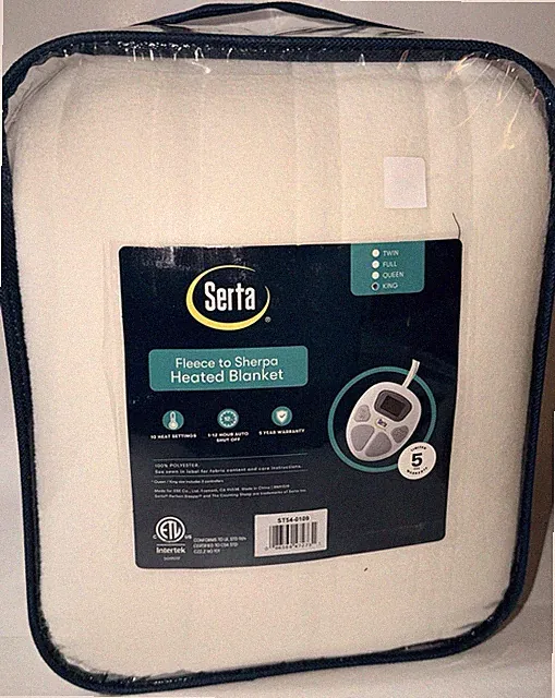 New Serta Electric Reversible Fleece to Sherpa Heated Blanket, King Soft Ivory