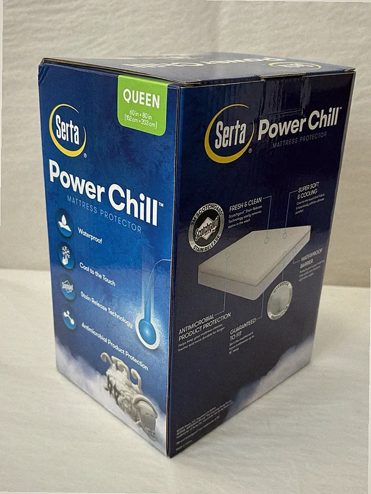 New Serta Power Chill Mattress Protector Waterproof Cool To The Touch QUEEN