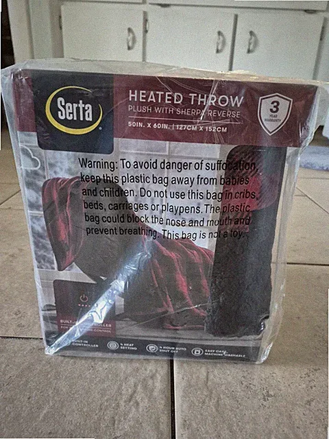 NEW Serta Red & Black Checkered Heated Throw Plush with Sherpa Reverse