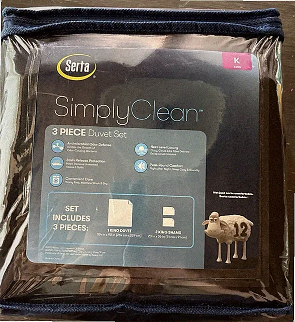 New... Serta Simply Clean 3pcs Duvet Set King Size/ Black