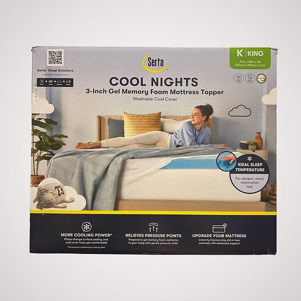 Serta 3" Cool Nights Gel Memory Foam Mattress Topper with Washable Cover, King