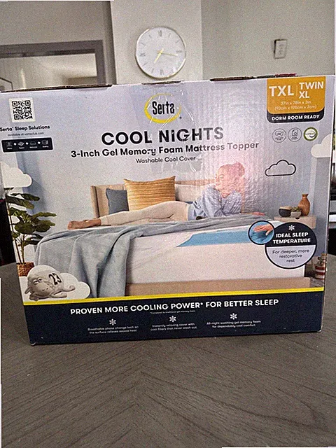 Serta 3" Cool Nights Gel Memory Foam Mattress Topper with Washable Cover Twin XL