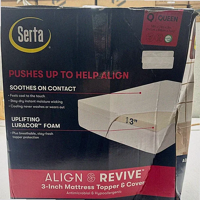 Serta 3-In Align & Revive Memory Foam Mattress Topper, Queen, Off-White Open Box