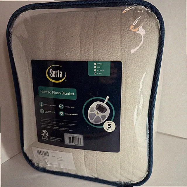 Serta Beige Heated Plush King Size Blanket with 10 Heat Settings New