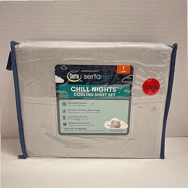 Serta Chill Nights Twin Cooling Sheet Set LIGHT GRAY New in Package