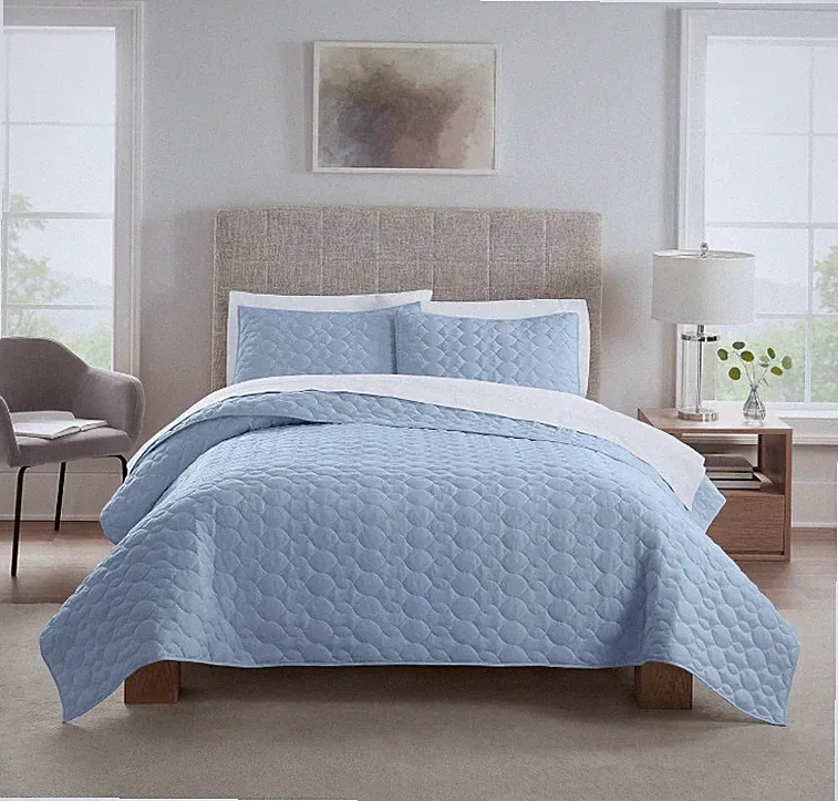 Serta Comfort Soft Modern 3 Piece Solid Bedding Quilt Set with Pillow Case