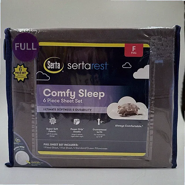 Serta Comfy Sleep Ultimate 6-Pieces Sheet Set, Full Color: Charcoal