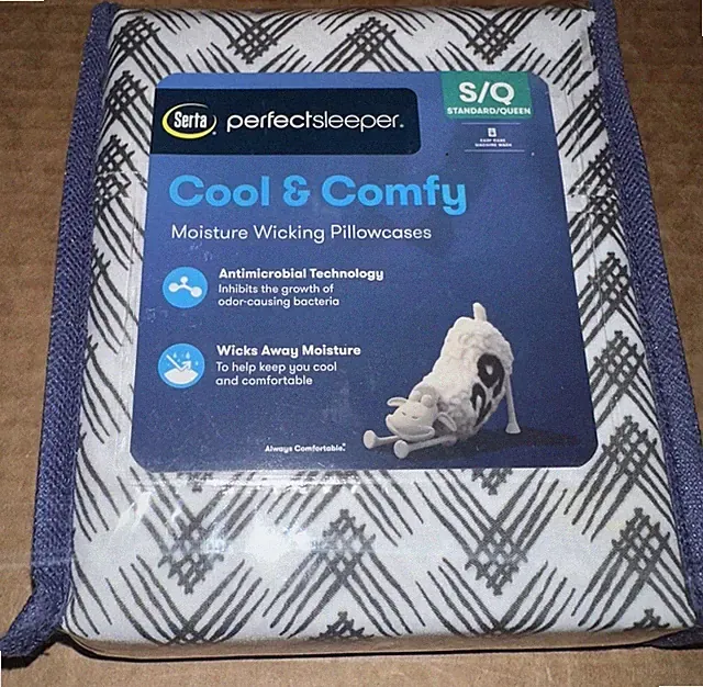 Serta Cool & Comfy Pillowcases Standard/Queen Size. BLACK/WHITE