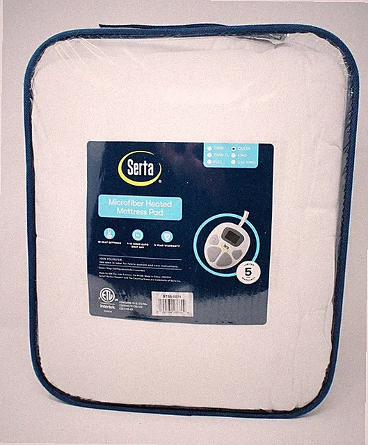 Serta Electric Heated Microfiber Mattress Pad Queen 10 Heat Settings Dual Zone