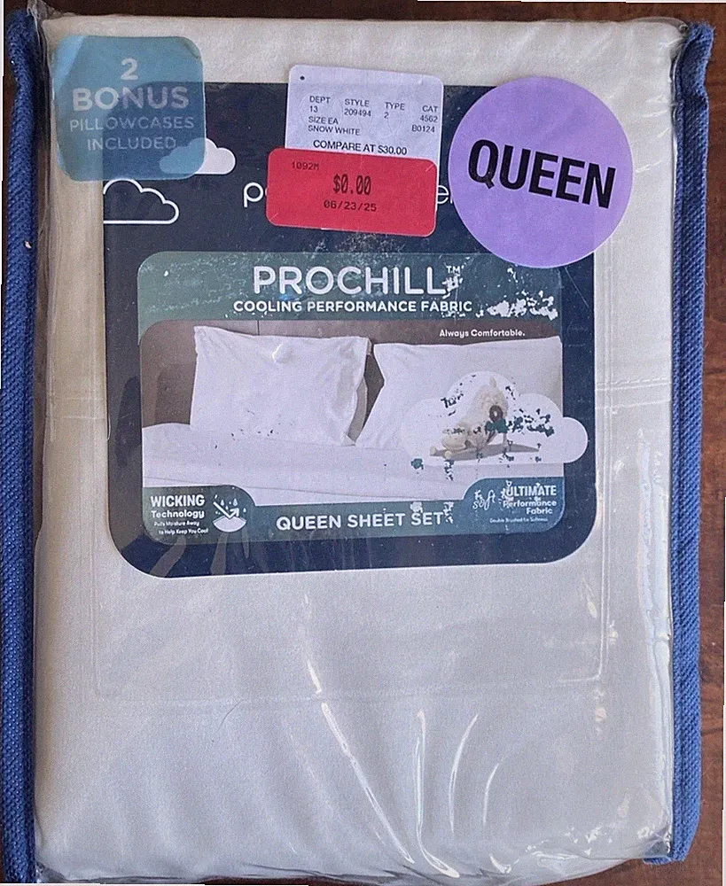 Serta Elite Prochill Cooling Performance Queen Sheet Set Ivory 4 PillowCases NWT