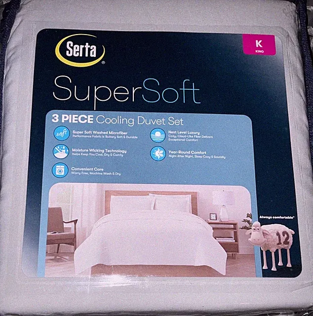 SERTA Grey KING Sz SuperSoft Cooling Duvet Cover 3 pc Set - New