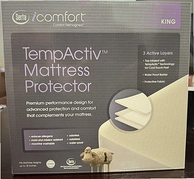 Serta iComfort King Mattress Protector TempActiv Cooling Waterproof NEW Sealed!
