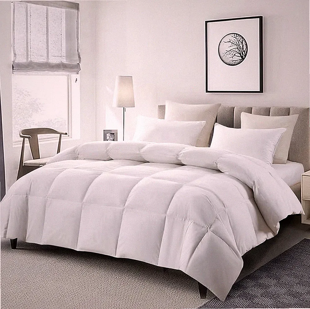 Serta King Comforter 100% Cotton White Goose Feather Down Fiber Duvet Insert New