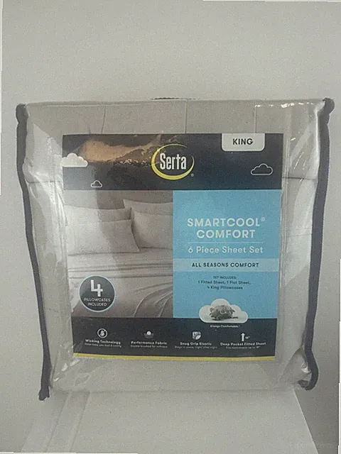 Serta King Sheet Set Gray 6pc Smart cool Comfort All Seasons Comfort Org$69.99
