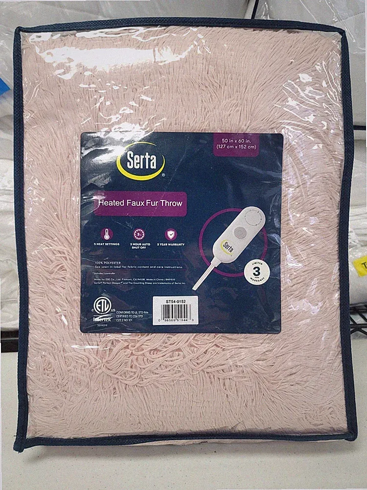 Serta Malea Shaggy Faux Fur Heated Throw Blanket 50x60" Blush