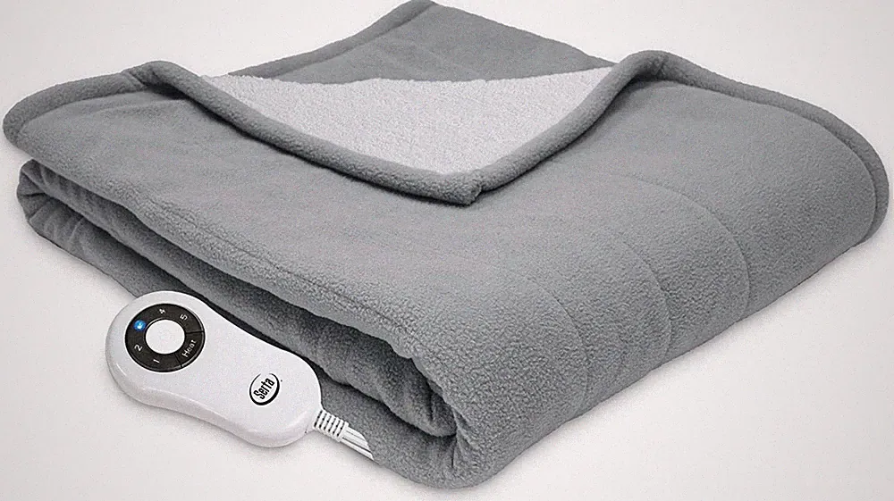 Serta MicroFleece Sherpa Electric Heated Warming Throw Heat Blanket Gray 50"x60"