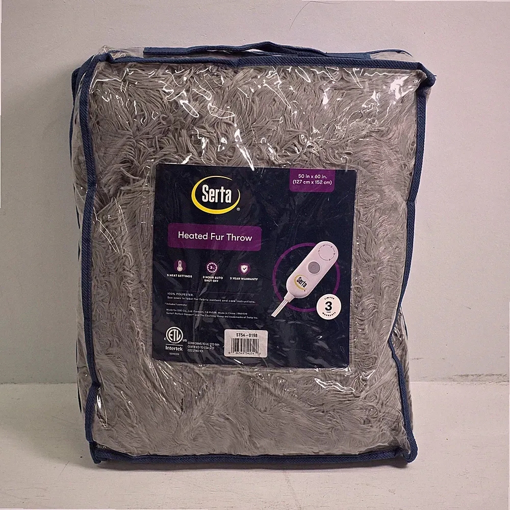 Serta Mila Shaggy Heated Throw Soft Faux Fur Heated Blanket Gray 50" X 60" NOB
