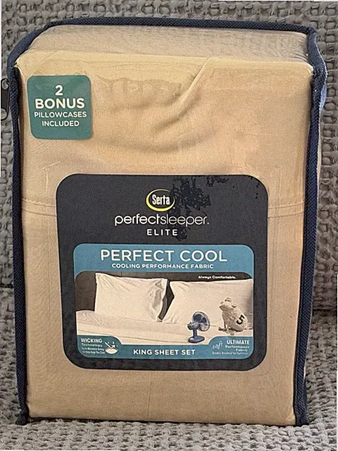 Serta Perfect Sleeper Khaki Tan 6 Piece King Perfect Cool Sheet Set NEW