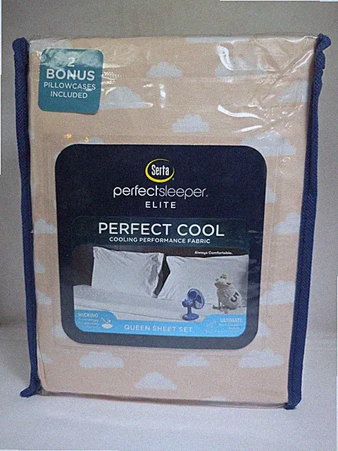 Serta Perfect Sleeper Peach w/Clouds 6 Piece Queen Perfect Cool Sheet Set NIP