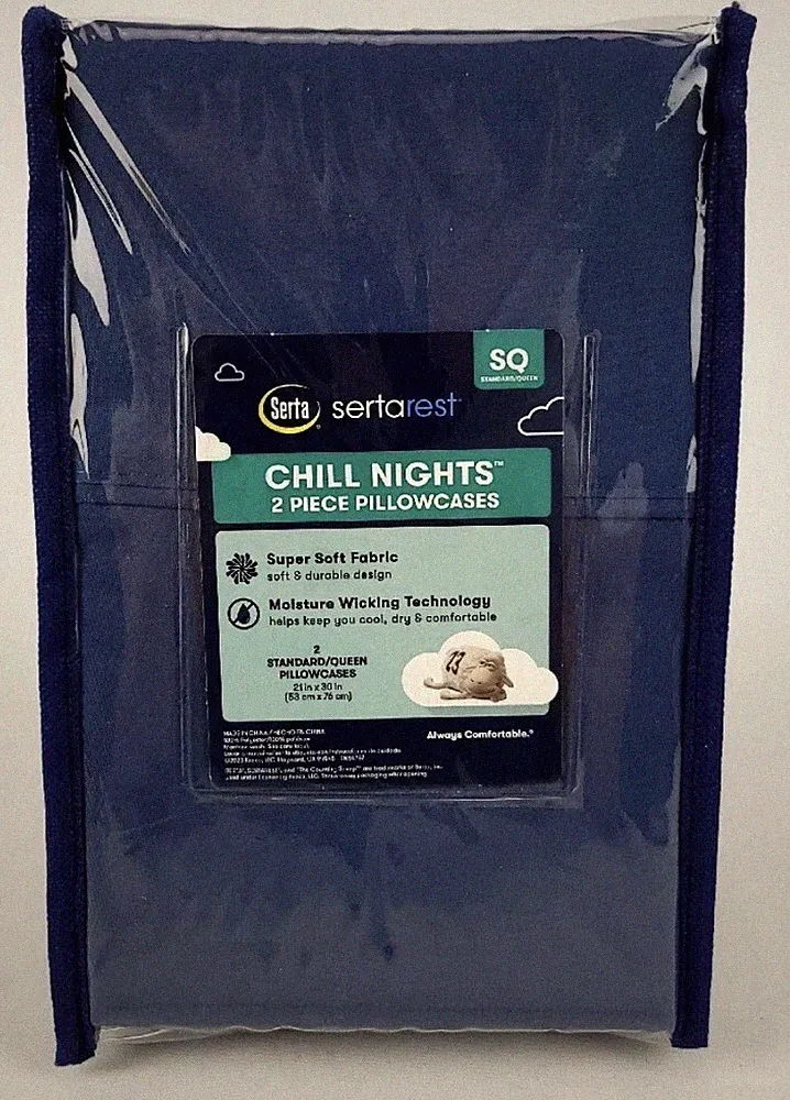 Serta Rest Chill Nights 2 Pillowcases Blue Standard/Queen New