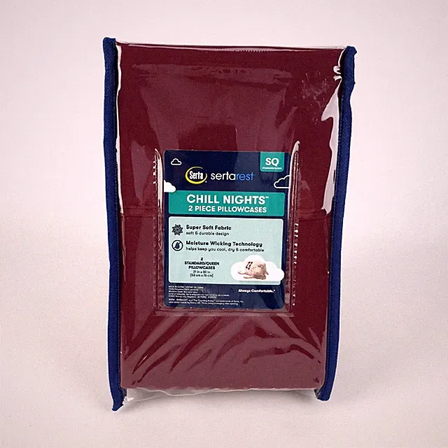 Serta Rest Chill Nights 2 Pillowcases Red Standard/Queen New
