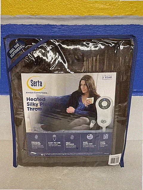 Serta Silky Plush Heated Throw Blanket 50"x60" 5 Settings Auto-Off Chocolate New