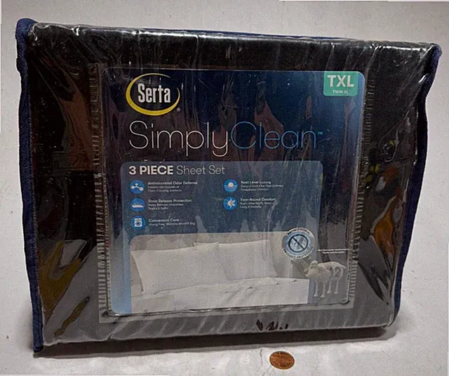 Serta Simply Clean 3 Piece Bedding Sheet Set Antimicrobial Twin XL Black