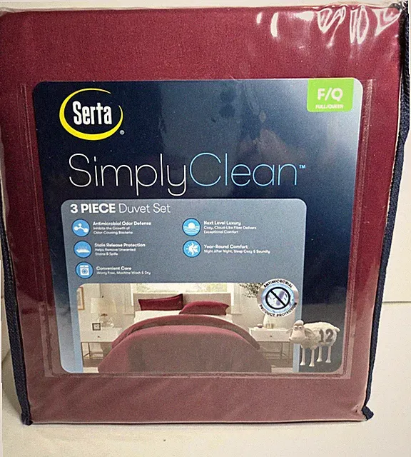 Serta Simply Clean 3 Piece Light Red Maroon Duvet Set Full/Queen