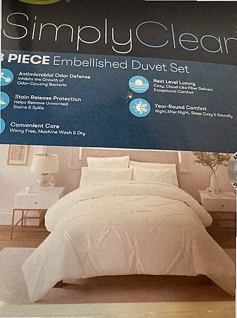 Serta Simply Clean Antimicrobial 3 Piece Embellished Duvet Set Full/Queen White