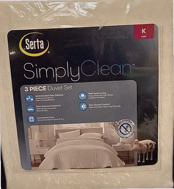 Serta Simply Clean King White 3 Piece Duvet Set NWT