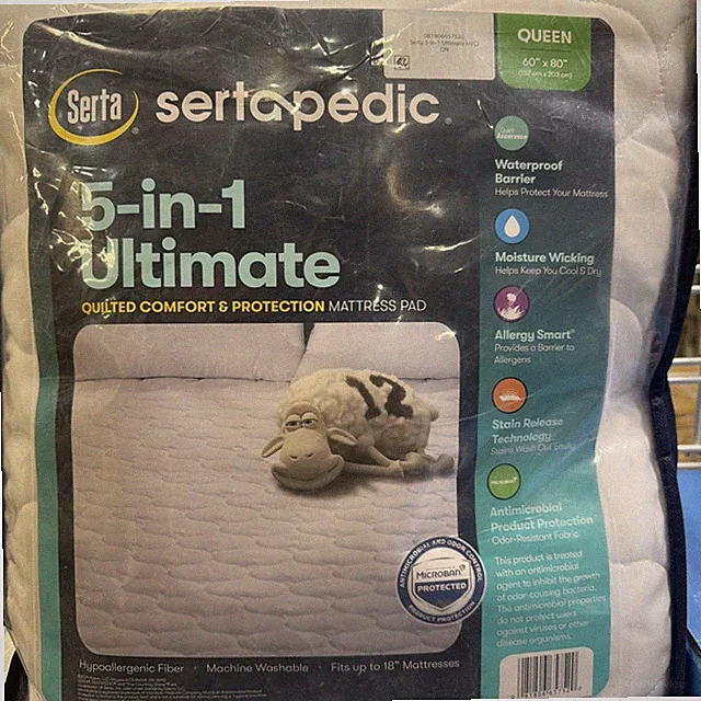 Sertapedic 5-In-1 Ultimate Quilted Comfort & Protection Mattress Pad, Queen