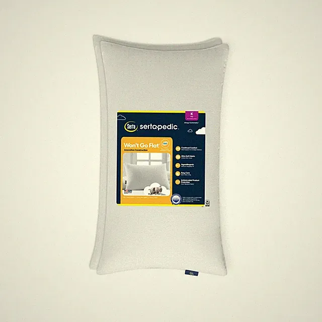 Sertapedic Won't Go Flat Bed Pillow, King, 2 Pack