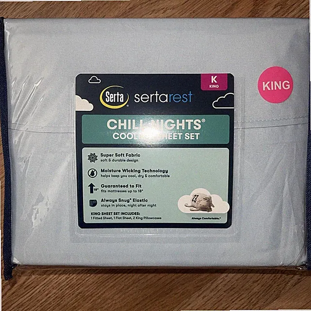 SertaRest Chill Nights Cooling KING Sheet Set NEW BLUE 4-Pieces Super Soft