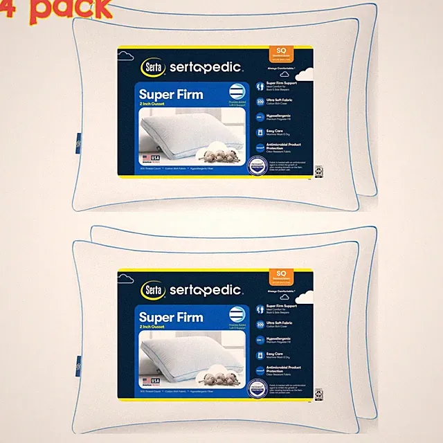 Super Firm Pillows Serta Bed Sleeping Pillow Standard Queen Soft Set of 4 New